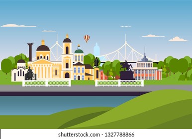 Tver flat Russian city with a set of different buildings 
