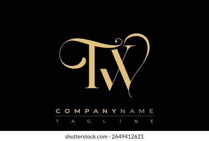 TW Abstract Creative Jewelry Logo. A stylish logo featuring golden monogram initials in an elegant and modern typography, perfect for branding