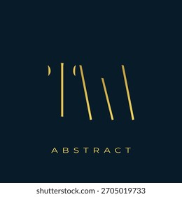 Diseño Abstractas del logotipo dorado de TW. Abstractas composición de símbolos de oro sobre un fondo azul marino oscuro