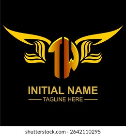 TW Golden Wing Emblem Logo with elegant gold wings, sleek and modern design. Ideal for branding, creative projects, luxury businesses, or artistic ventures.
