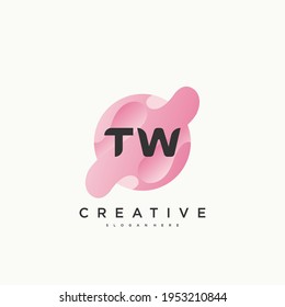 TW Initial Letter logo icon design template elements with wave colorful art.