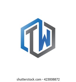 TW initial letters looping linked hexagon logo black gray blue