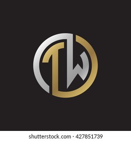 TW initial letters looping linked circle elegant logo golden silver black background