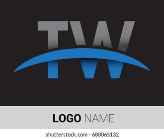 TW initial logo company name colored grey and blue swoosh design.