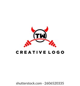 TW initial monogram for fitnes or gym logo with devil style design