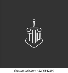 TW initial monogram law firm with sword and pillar logo design