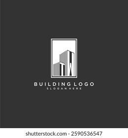 TW initial monogram real estate logo with building creative square style design
