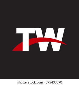 TW initial overlapping swoosh letter logo white red black background