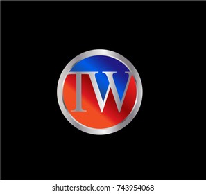 TW Letter logo Design in a circle. Blue Red and silver colored