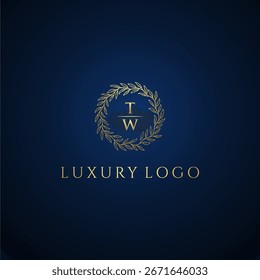 TW Buchstaben monogram Luxus Hochzeit mit kreativen Kreis Blatt Gold
