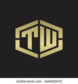 TW Logo monogram with hexagon shape and piece line rounded design tamplate on gold colors