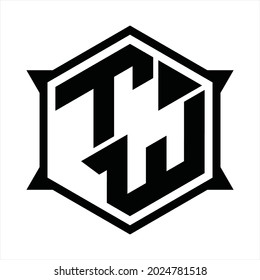 TW Logo monogram with hexagon and sharp shape design template