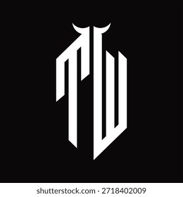 Monograma de logotipo TW com forma de chifre isolado modelo de design preto e branco sobre fundo preto