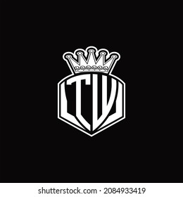 TW Logo monogram with luxury emblem shape and crown design template on black background