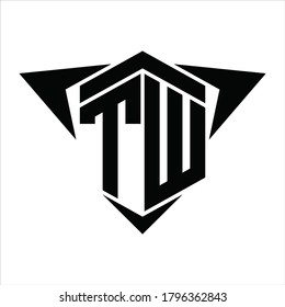 TW Logo monogram with wings arrow around design template on white background