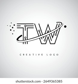 TW Orbit Monogram Logo – Futuristic Minimal Letter mark with Circular Line Art, Tech-Inspired Dots and Space Motion Concept for Modern Branding Identity