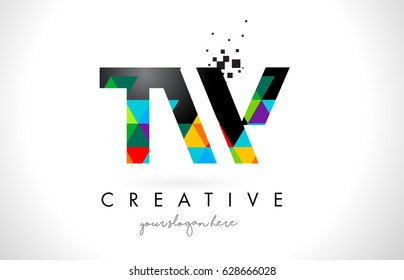 TW T W Letter Logo with Colorful Vivid Triangles Texture Design Vector Illustration.