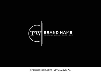 Diseño del logotipo de la letra blanca TW con fondo negro. T W