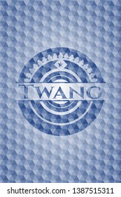 Twang blue badge with geometric background. Vector Illustration. Detailed.