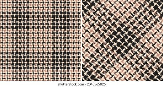 Tweed check pattern in black and beige. Seamless herringbone textured dark grunge tartan plaid background vector for skirt, jacket, coat, other modern spring autumn winter fashion textile print.