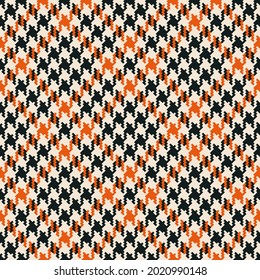 Tweed Prüfmuster in Schwarz, Orange, Beige. Nahtlose Pixel strukturierte Houndstooth-Vektorgrafik für Jacke, Mantel, Schal, Kleid, andere moderne Herbst-Winter-Mode-Textildesign.