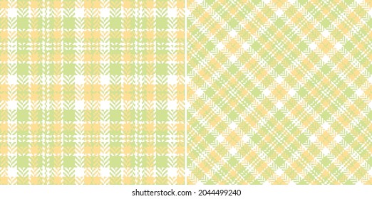 Patrón de comprobación de tugurios en amarillo claro pastel, verde, blanco. Hueso de arenque texturado pequeño y transparente vector tartán para vestido, chaqueta, falda, otro diseño moderno de tela de verano primavera.