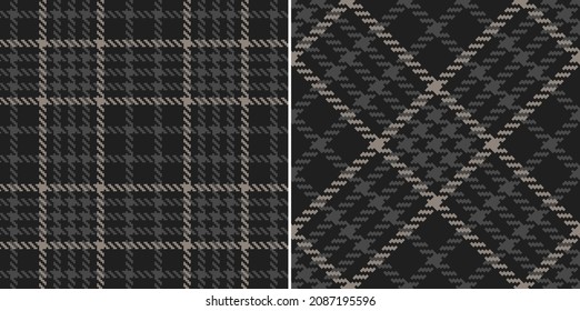 Tweed check plaid pattern in black and graphite grey. Seamless pixel textured dark houndstooth tartan design for dress, jacket, coat, scarf, other modern spring autumn winter fashion fabric print.
