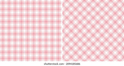 Tweed check plaid pattern in coral pink and white. Seamless light soft tartan illustration set for jacket, coat, scarf, skirt, dress, throw, other modern spring summer autumn winter textile design.