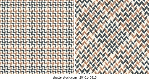 Tweed check plaid pattern in grey and beige. Seamless pixel textured houndstooth tartan vector for dress, shirt, skirt, jacket, scarf, other modern spring summer autumn winter fashion textile design.