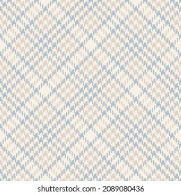 Tweed check plaid pattern in pale blue and beige. Seamless pixel textured houndstooth tartan vector print for dress, jacket, trousers, scarf, other modern spring autumn winter fashion fabric design.