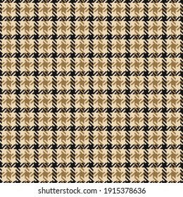 Tweed pattern autumn in black, gold, beige. Seamless textured houndstooth graphic vector for coat, jacket, skirt, trousers, dress, other modern fashion textile print. Dog tooth geometric background.