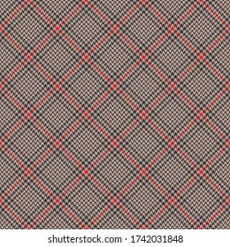 Tweed pattern. Brown glen check plaid for jacket, coat, skirt, or other modern autumn textile prints. Abstract diagonal fabric.