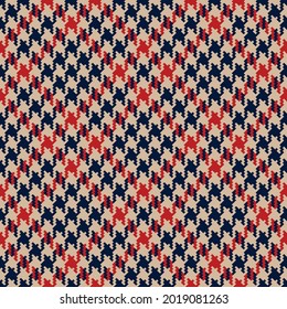 Tweed pattern in navy blue, red, beige for spring autumn winter. Seamless pixel textured dog tooth background graphic for dress, jacket, coat, skirt, trousers, other modern fashion textile print.