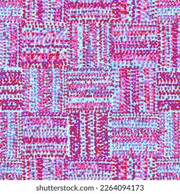 Tweed pattern in patchwork style. Grunge texture. Pink, blue, purple and white colors. Vector illustration.