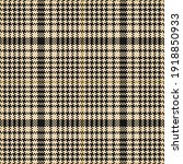 Tweed pattern pixel art in black, gold, beige. Seamless textured hounds tooth check plaid graphic for jacket, coat, skirt, trousers, other modern spring autumn winter everyday fashion textile design.