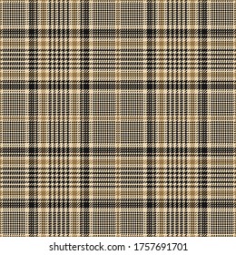Tweed pattern vector in gold and black. Autumn glen tartan check plaid for jacket, coat, skirt, blanket, throw, or other modern fashion textile print.