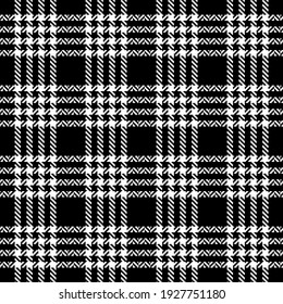 Tweed plaid pattern in black and white. Seamless textured hounds tooth check plaid graphic art for jacket, coat, skirt, other modern spring autumn winter everyday fashion textile print. Simple design.
