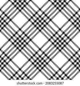 Tweed plaid pattern in black and white. Seamless pixel textured diagonal dog tooth graphic illustration for jacket, coat, skirt, dress, scarf, other modern spring autumn winter fashion textile print.