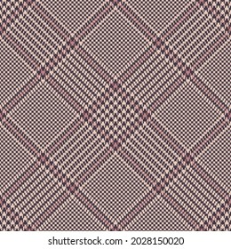 Tweed plaid pattern in brown and pink for spring autumn winter. Seamless glen tartan check plaid clothing graphic background for skirt, trousers, jacket, dress, other modern fashion textile print.