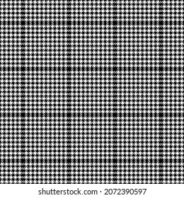 Tweed plaid pattern for dress, skirt, jacket, scarf, trousers in black and white. Herringbone textured simple Scottish tartan illustration for modern spring summer autumn winter fashion fabric print.