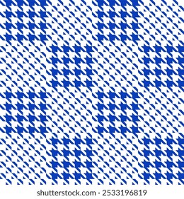 Tweed plaid pattern set in blue and white. Seamless pixel textured houndstooth tartan check vector print for dress, jacket, trousers, scarf, other modern spring autumn winter fashion fabric design.