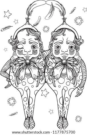 Tweedledee Tweedledum Alice Wonderland Coloring Page Stock Vector