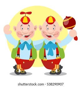 Tweedledee and Tweedledum. Illustration to the fairy tale Alice's Adventures in Wonderland.