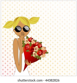 Tween with bouquet of flowers