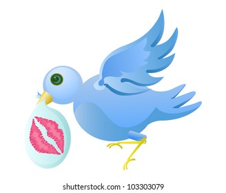 tweet bird with lips stamp in plastic isolated on white