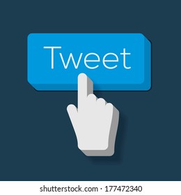 Tweet button with Hand Shaped Cursor, Flat design, vector illustration. 