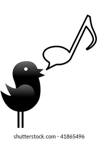 A tweety bird sings or talks music in a musical note speech bubble.