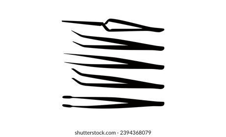 Tweezer Set, black isolated silhouette