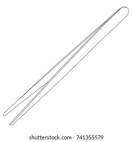 tweezer straight, tool, icon, line drawing, sticker, separately on a white background