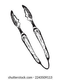 tweezers bbq sketch icon isolated